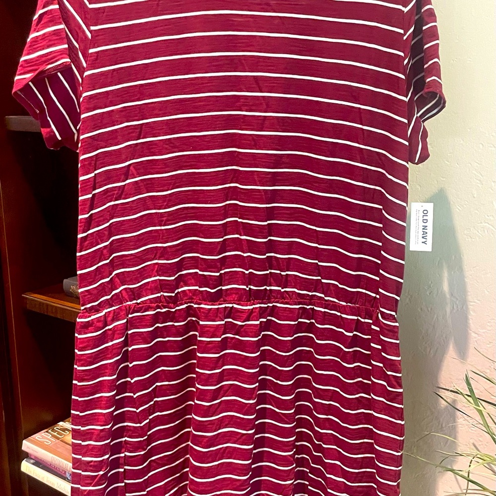 Old Navy Burgundy and White Striped Dress